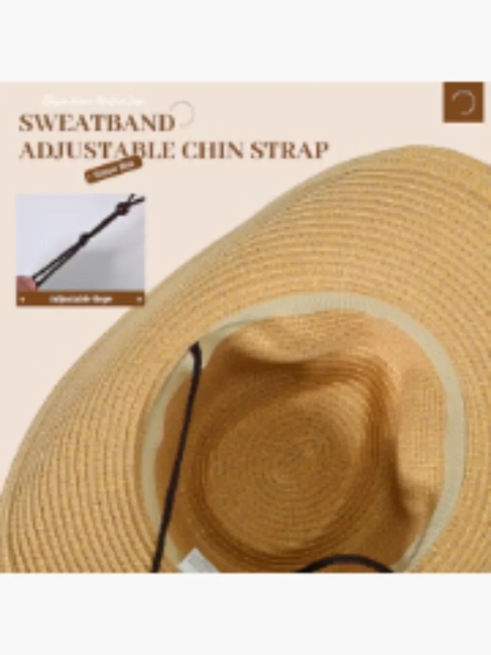 Straw Cowboy Hat with Wide Brim and Adjustable Chin Strap - Picture 5 of 7